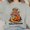 Horror Bear Pumpkin Slogan Print Plus Size Halloween Sweatshirt: Stylish Fall/Winter Casual Top for Plus Size Women