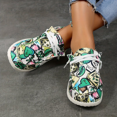 Express Your Artistic Side with Women's Graffiti Pattern Shoes: Slip-On, Low Top Lace-Up, Non-Slip Canvas Shoes - Lightweight & Comfy