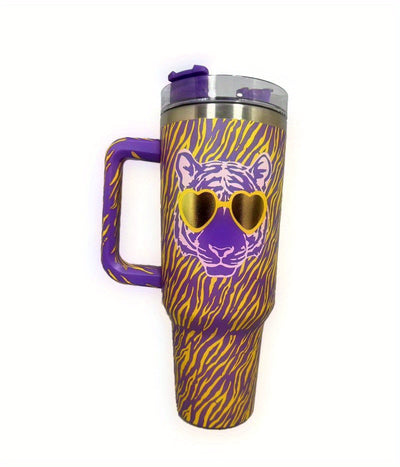 40oz Tiger Tumbler: Stylish Stainless Steel Thermal Water Bottle with Lid and Straw for On-the-Go Hydration