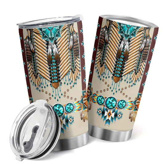 The Indian Symbol Stainless Steel Tumbler offers a stylish and insulated travel mug for your favorite coffee, tea, and other beverages. It's made of stainless steel with top-notch insulation to keep your drinks at the optimal temperature. Enjoy your drinks for hours with this sleek and stylish tumbler.