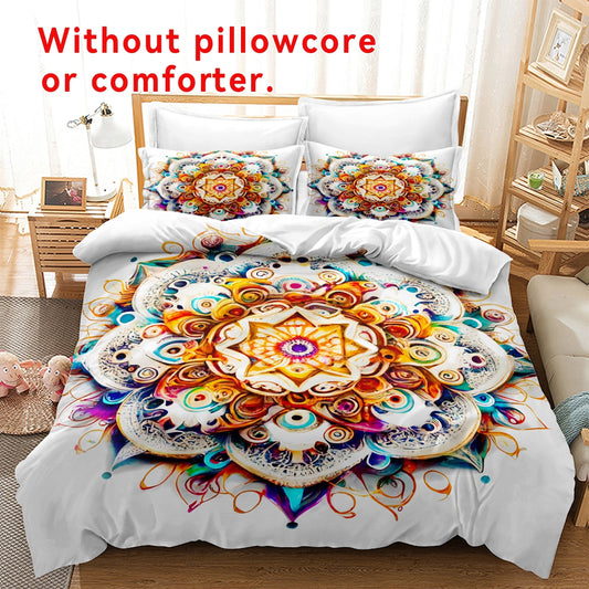 Boho Ethnic Style Mandala Printed Duvet Cover Set - Soft and Comfortable Bedding for Bedroom, Guest Room, and Dorm Decor - Includes 1 Duvet Cover and 2 Pillowcases (No Core)