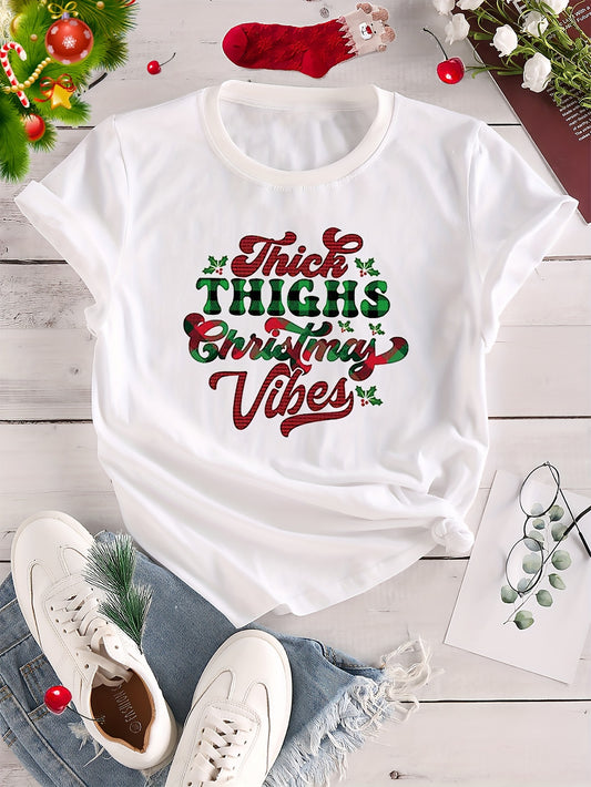This Plaid Christmas Letter Print Crew Neck T-Shirt is a must-have for any woman's spring/summer wardrobe. Its casual design is perfect for everyday wear and the unique plaid and letter print adds a touch of holiday charm. Made with high quality material, this short sleeve top is comfortable and stylish.