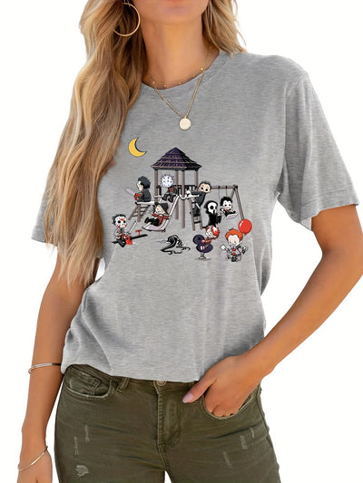 Spooktacular Clubhouse: Halloween Horror Print T-Shirt - Perfect for Spring & Summer!