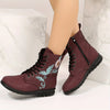 Stylish and Comfortable Women's Floral Embroidered Combat Boots: Lace Up with Side Zipper for Casual Chic
