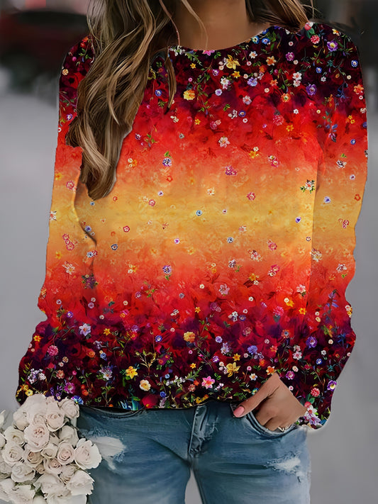 Floral Bliss: Stylish and Comfortable Crew Neck Sweatshirt for Women's Spring/Fall Wardrobe