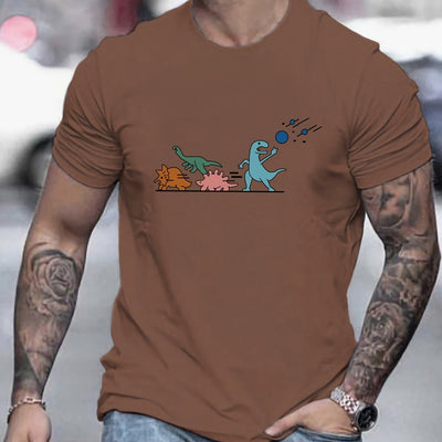 Dino Chic: Cartoon Dinosaur Print T-Shirt - A Vibrant Casual Essential for Men