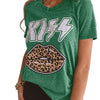 Vintage Leopard Lips Print T-shirt, Retro Short Sleeve Crew Neck T-shirt, Casual Every Day Tops, Women's Clothing