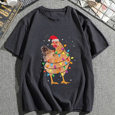 Hilarious Christmas Rooster Pattern Tee: The Perfect Summer Plus Size Top for Men