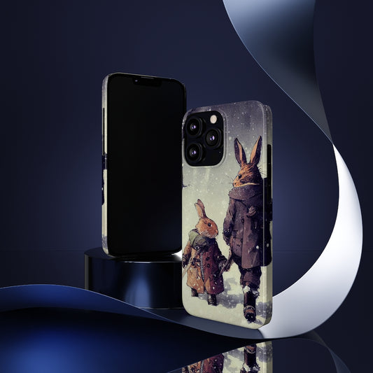 Rabbits in adventurer Phone Case, Rabbit walk in the snow Phone Cases, Case-Mate