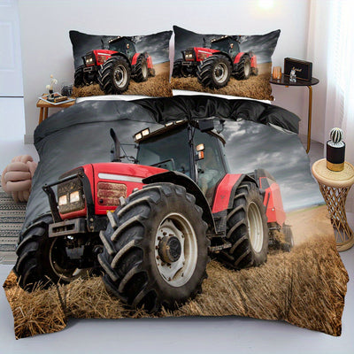 Stylish and Vibrant 3D Tractor Print Duvet Cover Set - A Playful Addition for Your Bedroom Decor