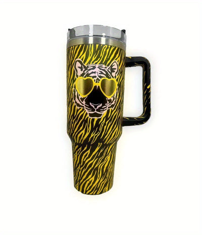 40oz Tiger Tumbler: Stylish Stainless Steel Thermal Water Bottle with Lid and Straw for On-the-Go Hydration