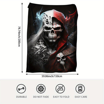 Skull Horror Print Flannel Blanket: Warm and Cozy Bed Blanket for Couch, Bed, Sofa, Office, and Camping