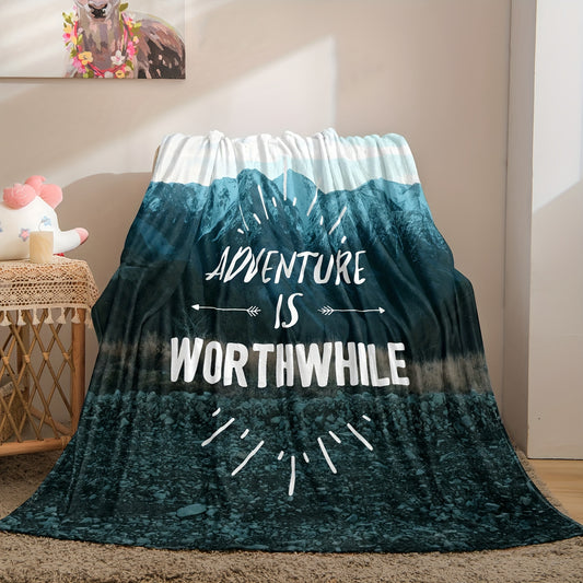 Cozy Mountain Slogan Print Flannel Blanket - Ideal for Travel, Sofa, Bed, Office & Home Decor - Perfect Birthday & Holiday Gift for Boys, Girls, and Adults - All-Season Comfort