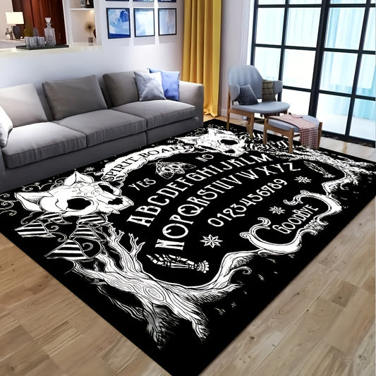 This Wicked Game Divination Halloween Rug is a perfect addition to your home décor: with a non-slip resistant design, machine-washable construction, and waterproof fabric, this rug will provide durability and style indoors and outdoors.