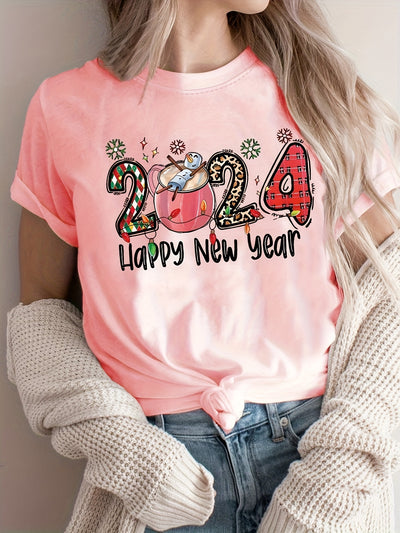 Stylish 2024 Print Crew Neck T-Shirt: Casual Short Sleeve Top for Women's Vacation Clothing
