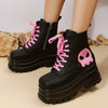 Step Out in Style: Women's Ghost-Face Print Combat Boots – Trendy Platform Boots for a Fashion-Forward Look!