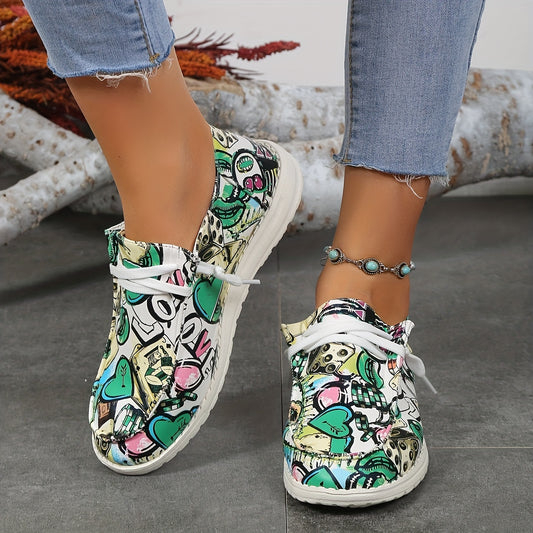 Flaunt your creativity with these fashionable shoes. They feature a stylish graffiti pattern and a lightweight, canvas material with a non-slip sole. The slip-on and low-top lace-up design offers a comfortable fit and breathability. Perfect for everyday wear.