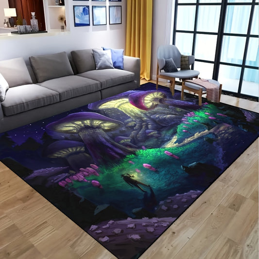 This Enchanting Mushroom Wonderland Area Rug is the perfect choice for any indoor or outdoor space. Its non-slip backing provides superior grip and durability, while its waterproof and machine washable properties make it both easy to clean and remarkably resilient.