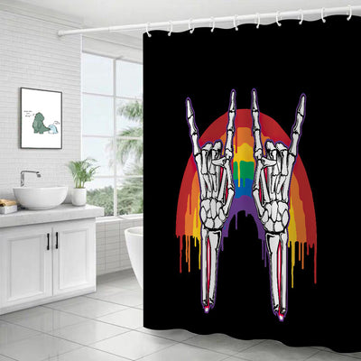 Add a Spooky Twist to Your Bathroom with the Skeleton Hand and Rainbow Shower Curtain