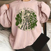 Stylish and Spooky: Women's Plus Size Halloween Casual Sweatshirt with Skull Plants Slogan Print