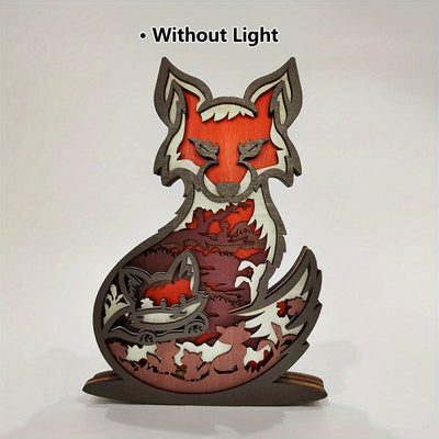 Foxy Glow: Multilayer Carved Ornament LED Night Light - Wooden Craft Gift for Home Décor and Gifting