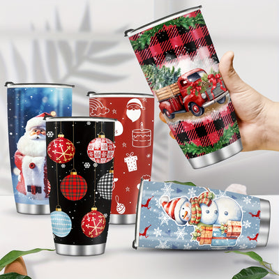 20oz Christmas Red Truck Pattern Stainless Steel Tumbler - Merry Christmas Tumbler - Xmas Gifts For Men, Women, Friend, Parent,Teacher