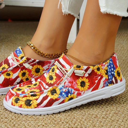 Women's Sunflower & Plaid Print Canvas Shoes: Casual Lace-up Outdoor Sneakers for Lightweight Style