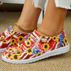 Women's Sunflower & Plaid Print Canvas Shoes: Casual Lace-up Outdoor Sneakers for Lightweight Style