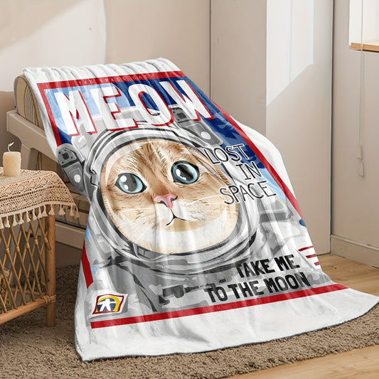 Cat Astronaut Flannel Blanket: Soft Cozy Throw for Travel, Sofa, Bed, & Office – Perfect Birthday & Holiday Gift for Kids, Boys, Girls, & Adults