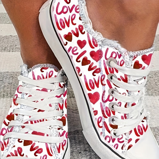 Women's Letter Heart Printed Lightweight Lace-Up Shoes: Comfy and Stylish Daily Flats