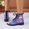 Festive Fun: Women's Christmas Style Combat Boots with Santa Claus & Snowman Pattern