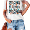 Teacher Letter Print Crew Neck T-Shirt, Casual Short Sleeve T-Shirt For Spring & Summer, Women's Clothing