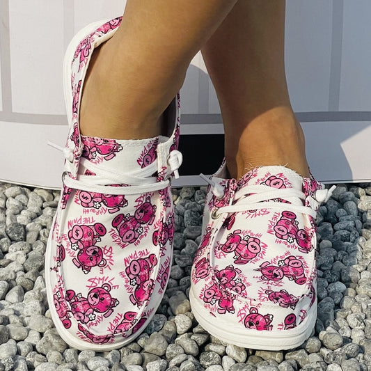 Look cute and stylish in these lightweight and comfortable canvas slip-on shoes. With a cute cartoon bear print, you can enjoy all day comfort while maintaining a fashionable look. Perfect for casual, outdoor, and everyday wear.