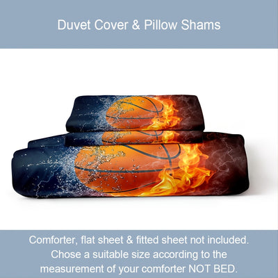 Water and Fire Basketball Duvet Cover Set: Enhance Your Bedroom with Sporty Style (1*Duvet Cover + 2*Pillowcases, Without Core)