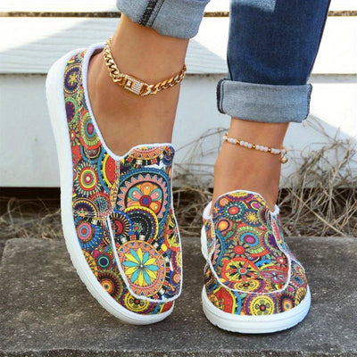 Comfortable Tribal Floral Pattern Canvas Shoes for Women -  Comfortable Low Top Walking Shoes