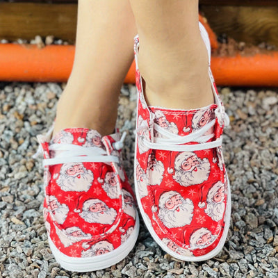 Lightweight Women's Canvas Shoes with Santa Claus - Casual Christmas Pattern Lace Up Outdoor Shoes