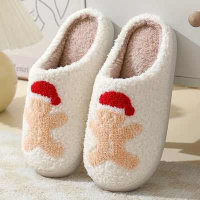 Festive Cartoon Christmas Deer Print Slippers: Slip-On, Non-Slip, Warm and Cozy Indoor Shoes