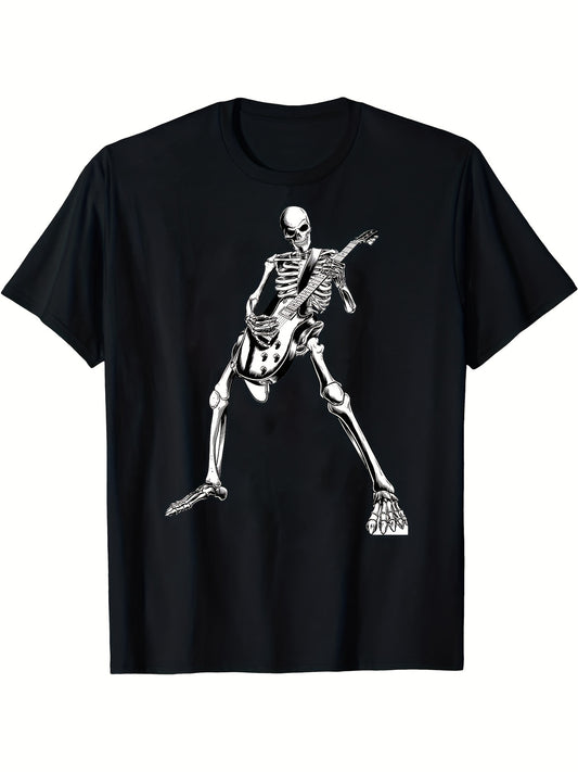 Skeleton Rocker: Men's Casual Short Sleeve Tee - Perfect Summer Outfit for Music Lovers