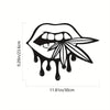 Bold and Bewitching: Black Metal Art Lips Bitting Weed Leaf Halloween Décor – A Striking Hanging Pendant for Garden, Living Room, Bedroom, and Balcony