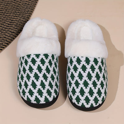 Geometric Bliss: Casual Slip-On Plush Lined Shoes – Comfortable Indoor Home Slippers