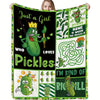 This flannel blanket is the ideal gift for any season. Crafted from cozy and warm fabric, it features a pickles and Just a Girl print that is perfect for your couch, bed, sofa, camping, or travel. Make it a part of your life and relish its comfort all year round.