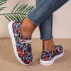 Fashionable Women's Flower Pattern Canvas Shoes: Casual Round Toe Low Top Loafers for Lightweight Slip-On Sneakers