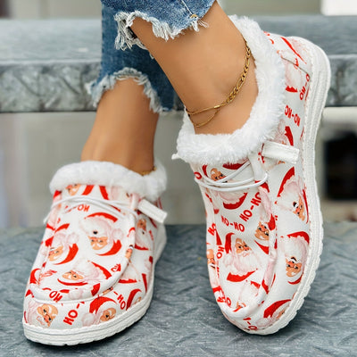 Festive Style and Cozy Comfort: Women's Santa Claus Print Canvas Shoes with Plush Lining for a Merry Christmas!