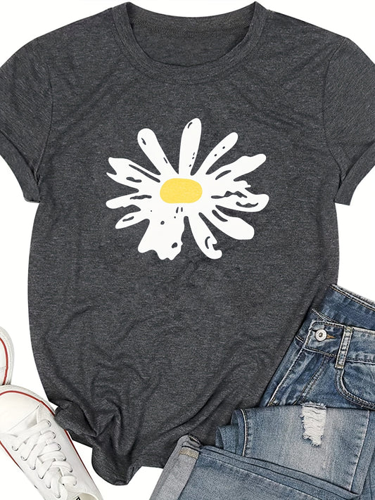 Daisy Dreams: A Stylish Short Sleeve Crew Neck T-Shirt for Women's Spring/Summer Wardrobe