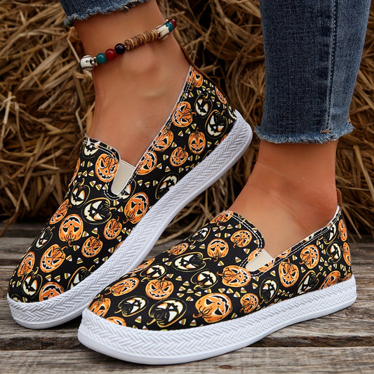 Bring the spooky spirit of Halloween to your daily wardrobe with these stylish women’s flats, showcasing a ghost face and pumpkin print. The comfortable fit and airy design keep feet cool while giving your look the perfect festive finish.