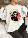 This stylish plus size Halloween sweatshirt features a bold Grim Reaper-inspired print. The lightweight fabric offers breathable comfort, while the slogan print adds a special touch. Perfect for showing your festive spirit in a unique way.