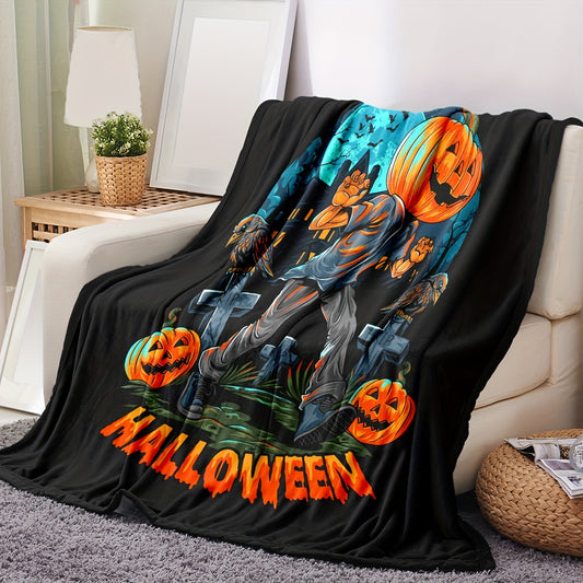 Hilarious Pumpkin Man Halloween Flannel Blanket for Year-Round Comfort and Spooky Vibes