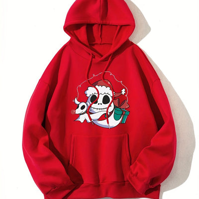 Festive Fun: Christmas Cartoon Pattern Hoodie - Women's Casual Drawstring Hooded Sweatshirt for Winter/Fall