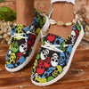 Halloween Pumpkin & Bat Print Women's Canvas Shoes, Casual Lace Up Outdoor Shoes, Lightweight Low Top Halloween Shoes