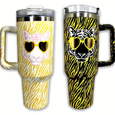 40oz Tiger Tumbler: Stylish Stainless Steel Thermal Water Bottle with Lid and Straw for On-the-Go Hydration